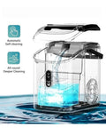 Countertop Ice Maker With Handle Delivers Chewable Nugget Ice In Six Minutes Or Less showing auto clean feature with clear water.