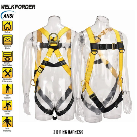 3D Ring Industrial Fall Protection Safety Harness ANSI Z359.11 2021 Compliant Full Body PPE With 3 Point Adjustment