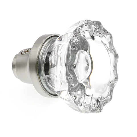 Mortise Style Fluted Glass Door Knobs, 2 Inch Diameter, Satin Nickel Finish, Replacement for Interior Doors, side view