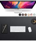 Go To Premium Leather Desk Pad 36 By 20 Inch Waterproof Reversible PU Leather Mat with keyboard and mouse