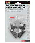 Performance Tool W87120 Battery Terminal And Wiper Arm Puller With Spring Loaded Jaws visible in packaging for automotive repair.