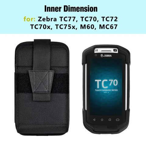 Scanner Holster For Zebra TC75x TC75 TC70x TC70 TC72 TC77 Handheld Barcode Scanner With Belt Clip Detachable Velcro Safety Rope Front Card Pocket And Durable Protective Case Black