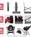 Heated Hammock Camping Chair With Footrest And Battery Pack Power Bank Included assembly instructions, showing setup steps.