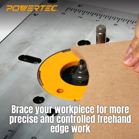 Heavy Duty Steel Folding Workbench With Router Table Top Rig Aluminum Insert Plate And Precision Fence For Badass Woodworking Cuts and Sweet Shop Upgrades close-up of router bit cutting through wood.