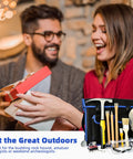 Couple exchanging gift with Geology Rock Pick Hammer Kit With 32oz Hammer And 3 Digging Chisels for rock hounding gear inset