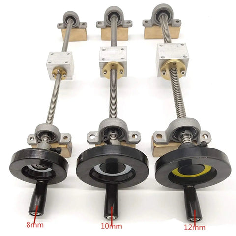 T8 Lead Screw Set with Hand Wheel and Trapezoidal Screw Rod, 8mm, 10mm, 12mm options, featuring 400mm brass nut anti-backlash, ideal for CNC