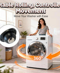 Black Stainless Steel Self Adhesive Caster Wheels 4 Pack Large Profile Swivel Ball Casters installed on washing machine for easy movement