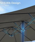13 Foot Outdoor Patio Umbrella With Base Included, Double Sided Fade Resistant Canopy, rib design detail, top view
