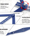 Dead On Corner Angle Finder Tool showing dual scale readouts, copper buttons, and precision measurement features for woodworking.