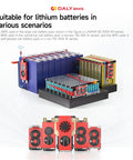 Smart BMS Monitor For 12V Lithium Cells Packed With 100 Amp Rating And Native Wifi Bluetooth Sync With Can Rs485, shown with various battery packs.
