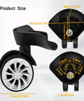Silent And Smooth Rolling Luggage Wheel Replacement Kit Featuring Rock Solid Steel Axles With Super Flexible 360 Degree Swiveling Casters For Travel Gear Sets, side view with measurements