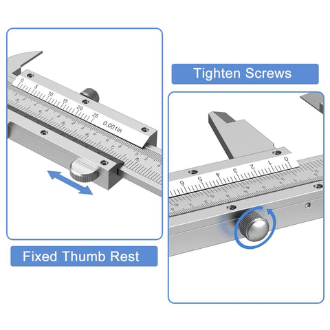 Vernier caliper, 6-inch stainless steel, non-digital with fixed thumb rest