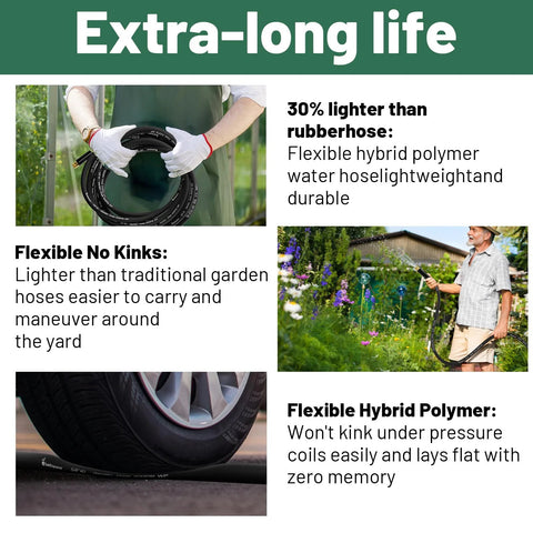 Beitopamz short garden hose, 5 ft x 5/8 in, black rubber-hybrid with brass fittings (coiled)