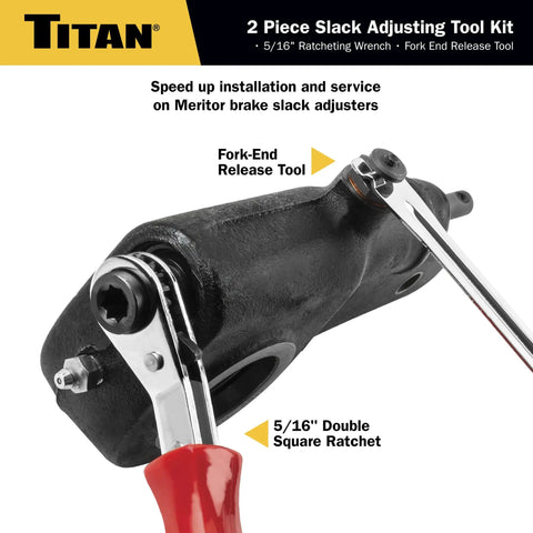 Two Piece Slack Adjusting Tool And Wrench Set Built For Quick Install On Meritor Brake Slack Adjusters showing fork-end release.