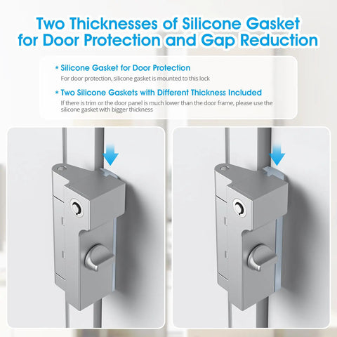 Two thicknesses of silicone gaskets mounted on Tough As Nails Home Security Door Reinforcement Lock for extra protection.