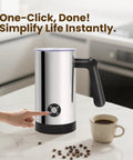 4 In 1 Milk Frother And Steamer With 10 6 Oz Capacity Electric Foam Maker For Lattes Cappuccinos And Chocolate Cold And Hot Foam Ceramic Lined Interior 500W Barista Level on a kitchen counter