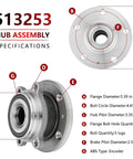 Pair Front Wheel Bearing Hub Assembly For Volkswagen Passat Jetta Golf Beetle Eos Tiguan R32 Rabbit CC GTI And Audi TT A3 Q3 Quattro Built Tough Ready To Install Front Hub Bearing, showing specifications and dimensions