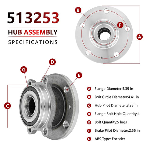 Pair Front Wheel Bearing Hub Assembly For Volkswagen Passat Jetta Golf Beetle Eos Tiguan R32 Rabbit CC GTI And Audi TT A3 Q3 Quattro Built Tough Ready To Install Front Hub Bearing, showing specifications and dimensions