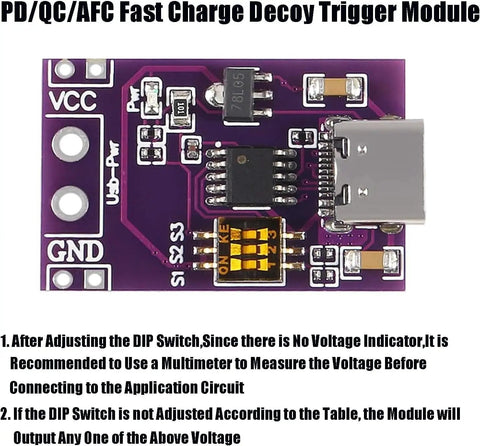 4 Pack Type C PD AFC USB PD Testing Board For Fast Charge Power Supply Change Module DIP switch voltage adjustments visible