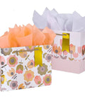 Two Pack 9 Inch Flower Gift Bags With Tissue Paper Featuring Tulip Floral Design Perfect For Mother's Day Gifts Birthdays Bridal Showers Easter And More Gift Wrapping Made Easy