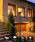 64 Inch Solar Lamp Post Light With Planter, Waterproof Outdoor Post Lights for Backyard illuminating a patio at night