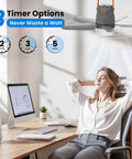 Straight Up Badass 21 Inch Portable Ceiling Fan With Built In Rechargeable Battery And Wireless Remote Bright Led Light, woman relaxing near fan.