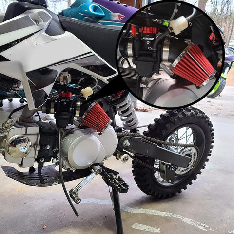 48mm Motorcycle Air Filter Beefed Up High Performance For Dirt Bike Pit Bike Motocross GY6 ATV SSR TTR AJS Cone Style, installed on bike