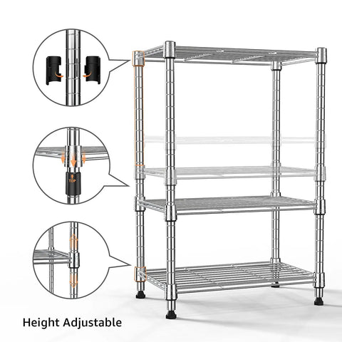 450 Lb Wire Storage Shelving Rack 3 Tier Steel Organizer For Home Kitchen Office Chrome Finish Sturdy Metal Shelving Unit 11.8 Inch Deep 17.7 Inch Wide 26.4 Inch High with height adjustable shelves