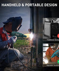 Person using Portable 110V Welding Machine Kit With IGBT Inverter Arc Welder, demonstrating handheld welding on metal structure.