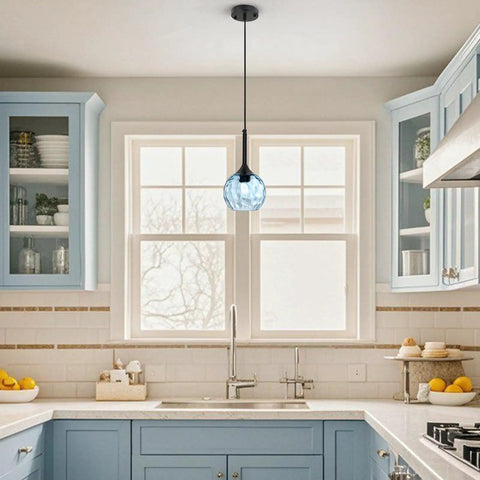 Glass Mason Jar Farmhouse Pendant Light Fixture 5 Light Ceiling Light for Kitchen Island and Dining Room, cozy kitchen view