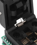 QFP32 To DIP32 Programming Socket For 2.54mm Pitch PCB with spring-loaded lid and durable pin interface, black plastic housing