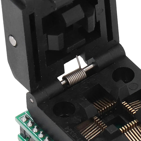 QFP32 To DIP32 Programming Socket For 2.54mm Pitch PCB with spring-loaded lid and durable pin interface, black plastic housing