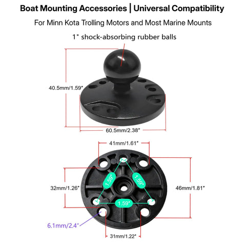 Heavy Duty Anti Vibration Trolling Motor Stabilizer Mount With 360 Degree Aluminum Bracket and Dual One Inch Rubber Ball Clamp, black.