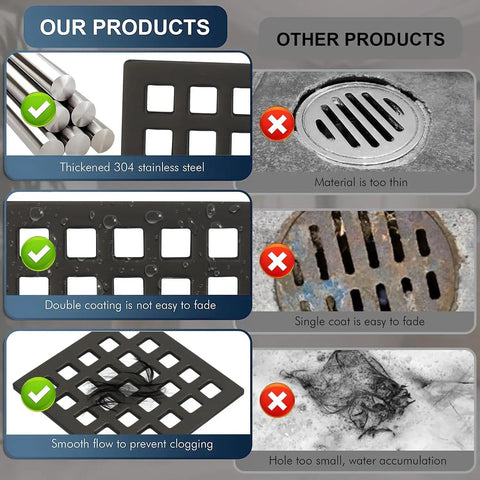 Comparison of Three And Three Quarters Inch Square Shower Drain Grate Matte Black Stainless Steel Hair Catcher Drain Strainer with other products