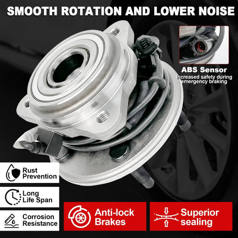 Front Wheel Bearing Hub Assembly For 1995 2001 Explorer, Sport Trac, Ranger, Mazda B2300 B3000 B4000 01 09, Mercury Mountaineer, 4x4, 5 Lug With ABS Direct Fit