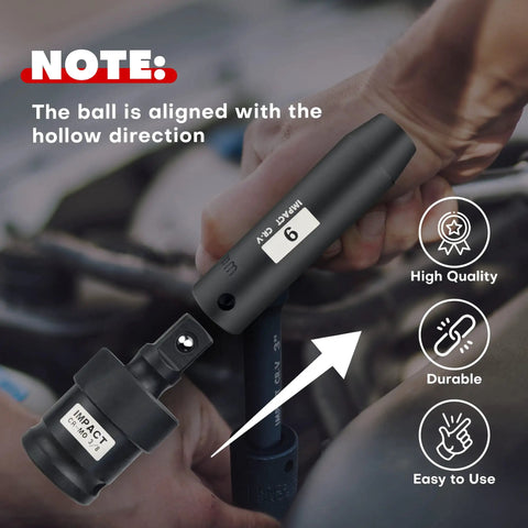 Heavy-Duty 48-Piece Three Eighths Inch Drive Impact Socket Set With 6-Point CR-V Sockets showing alignment note