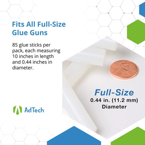 Stringless 10 Inch Hot Glue Sticks In White 85 Count With Penny For Scale Fits Full-Size Glue Guns