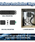 4 Port Rugged Industrial Gigabit Ethernet Switch With 2 SFP Fiber Ports installation options: wall, DIN-rail, L-shape bracket