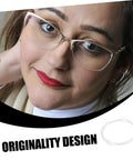 Woman wearing half rim glasses, showcasing design; inset image of thread from Half Frame Glasses Thread Replacement Kit For Eyeglasses, Eyewear Repair String And Nylon Temple Tips Lanyard, Quick Fix Solution For Half Rim Specs, Easy Grab And Go Repair Accessory.