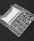 Rivet Nut Set 150 Pcs Stainless Steel 304 M3 To M10 Fastening Hardware Kit in transparent storage box displaying nuts