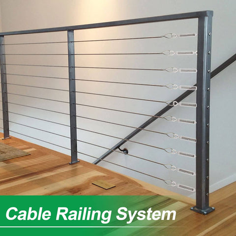Cable railing system using 10 Pack M6 Turnbuckle Hook And Eye Set Stainless Steel 304 For Wire Rope Tension, Heavy Duty Cable Railing Hardware Kit For Sun Shade Sail, Tent Installation And Outdoor Projects Built Tough
