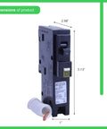 Homeline 15 Amp 1 Pole 120V CAFI CAFCI Circuit Breaker dimensions and pigtail neutral in green frame