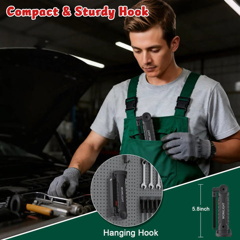 Mechanic using Rechargeable LED Magnetic Work Light With 360 Degree Rotation And 5 Modes, Compact Handy Mechanic Light With Magnetic Base And Hook