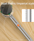 Heavy Duty Stainless Steel Router Circle Cutting Jig With Adjustable Depth And Universal Fit For Most Dust Covers Delivers Knockout Precision On Woodworking Projects Dang Simple Setup showing dual metric/imperial scale for precise measurements.