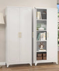 Tall White Metal Pantry Cabinet With Door 75 Inch High Kitchen Storage Cupboard With Adjustable Feet in living room