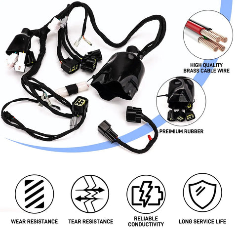 Full Main Wiring Harness Assembly For Sur Ron Light Bee X S Powersport Main Cable Cord Harness OEM Quality Wiring Kit For Sur Ron Bikes Plug And Play Ready Durable Electrical Harness For Easy Replacement with rubber coating, brass wire, and connectors visible