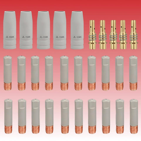 15AK MIG Torch Consumable Kit For Welder High Temperature Resistant Tips And Nozzles Set With Guarding Coating 30 Piece