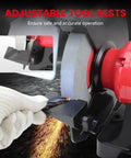 User sharpening a drill bit on the No-Nonsense Bench Grinder Featuring Quiet Brushless Motor 550 Watt Spinning At 2950 Rpm.