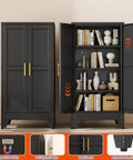 Tall 47.2 Inch Metal Garage Storage Cabinet with door open, showing adjustable shelves for indoor and outdoor use.