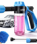 All In One Foam Cannon Car Wash Kit With Garden Hose Gun, Thick Foam Gun For Home Detailing, Microfiber Wash Mitt, Blue